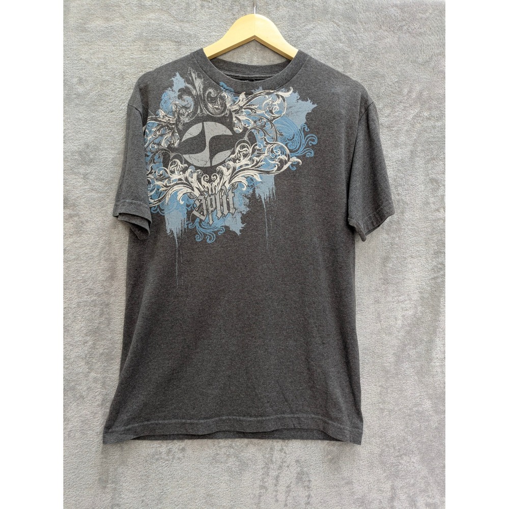 Skate Streetwear Graphic Tee Mens Medium Gray Split Scroll Logo T-Shirt Y2K